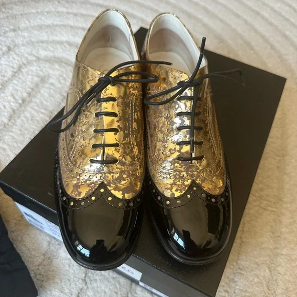 CHANEL Women’s Gold and Black Oxford Shoes - Picture 11 of 14